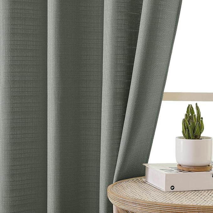 Chyhomenyc Olive Green Curtains 90 Inch Length 2 Panels Set, Faux Linen - Image 7