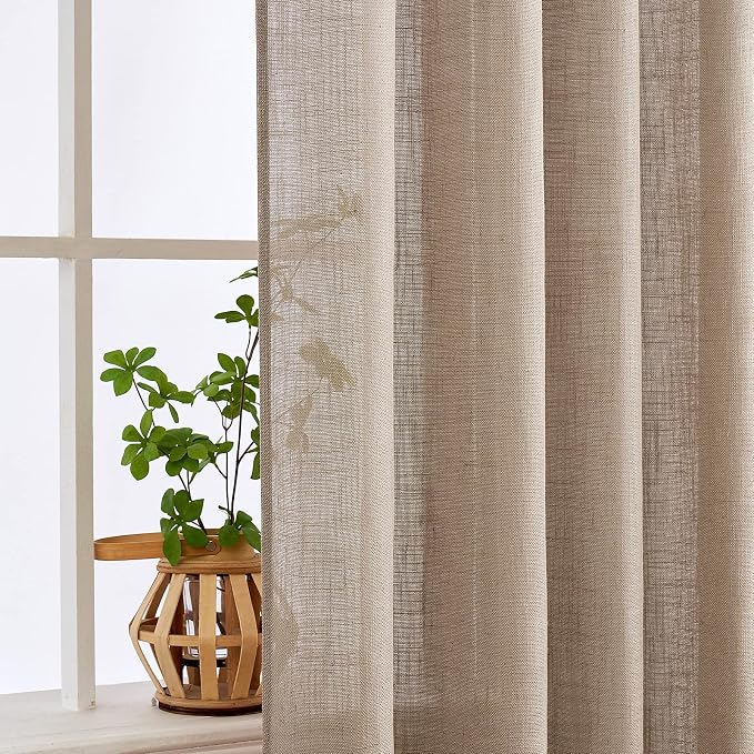 MIULEE Taupe Linen Curtains 54 Inch Length 2 Panels - Image 5