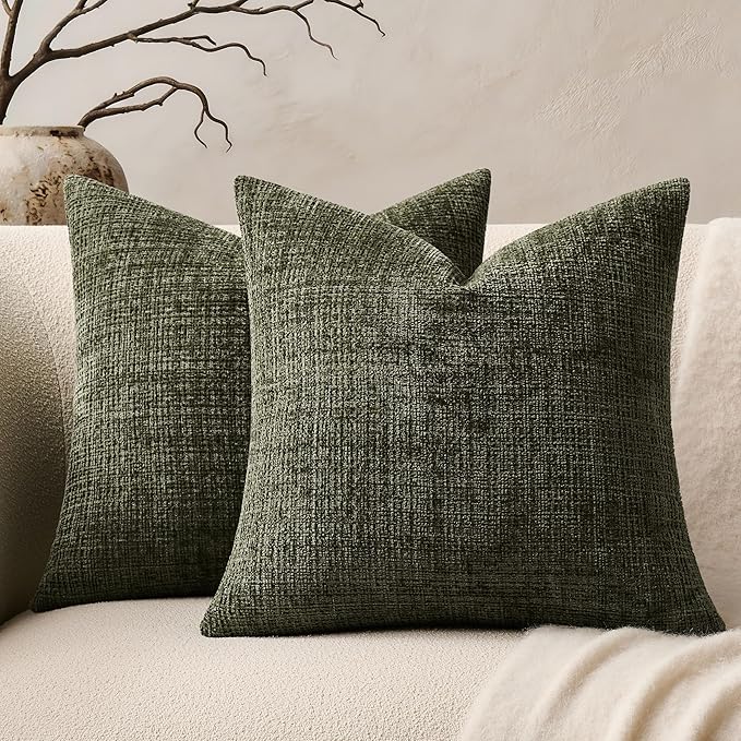 ZeeMart Fine-Textured Throw Pillow Covers Set of 2, 20x20 Inch Olive, Soft by ZEEMARTONLINE