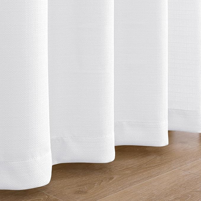 Chyhomenyc White Curtains 108 Inch Length 2 Panels Set, Faux Linen Textured - Image 8