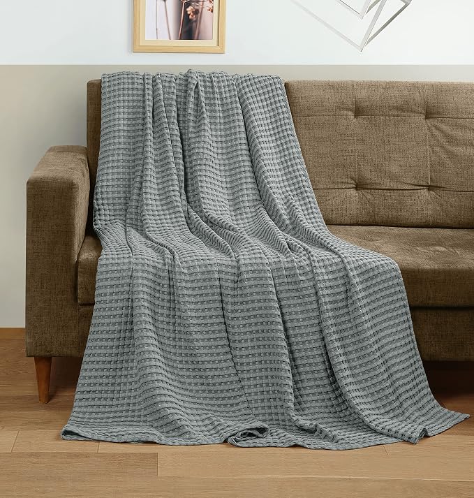 Utopia Bedding Cool Grey 100% Cotton Waffle Blanket 300 GSM Soft Lightweight - Image 4