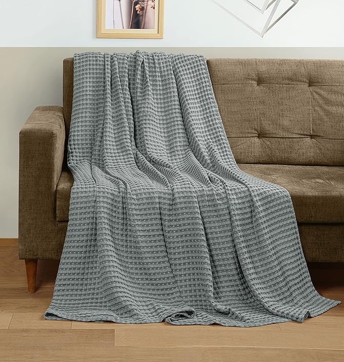 Utopia Bedding Cool Grey 100% Cotton Waffle Blanket 300 GSM Soft Lightweight by UTOPIABEDDING