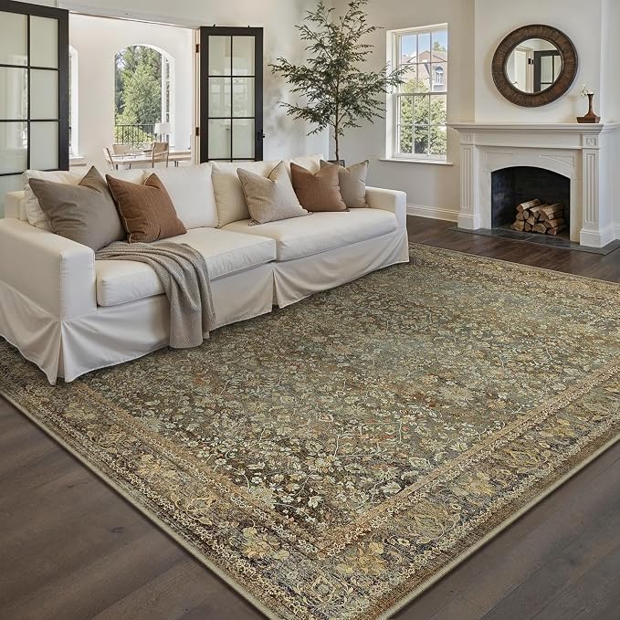 PureCozy Area Rug 8x10 Brown Living Room Washable Vintage Carpet Non Slip by PureCozy