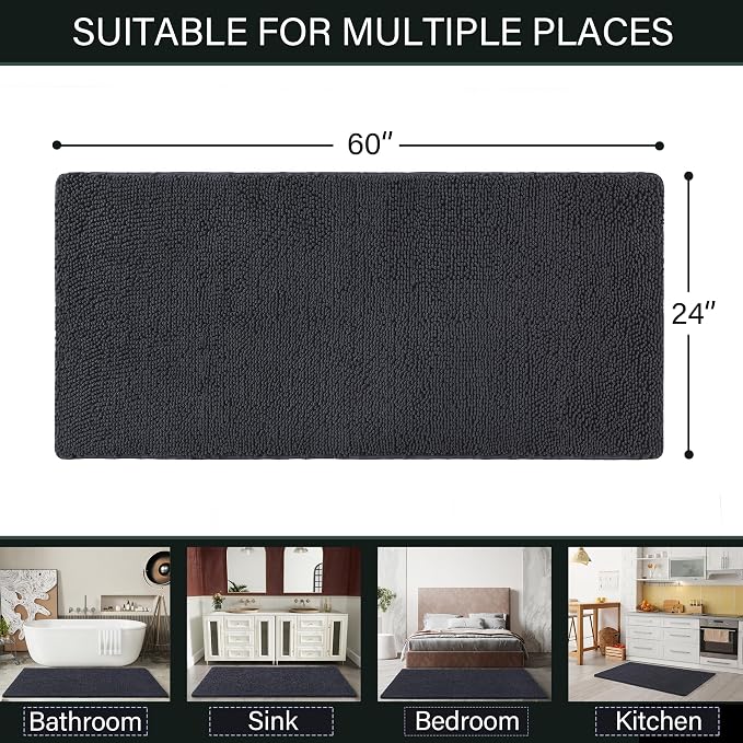 LOCHAS Luxury Bathroom Rug Shaggy Bath Mat 24 x 60 Inch, Washable Non Slip Bath - Image 2
