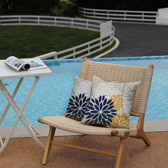 Outdoor Pillow Covers 20x20 Inch Set of 2 Navy Blue Yellow Outdoor Waterproof - Image 3