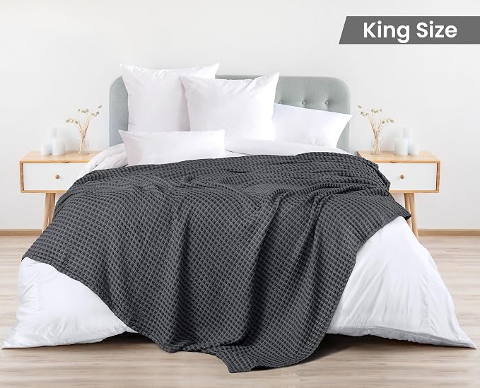 Utopia Bedding Charcoal 100% Cotton Waffle Blanket 300 GSM Soft Lightweight - Image 2