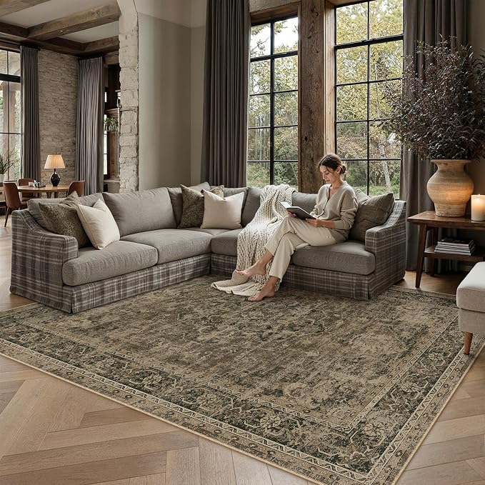 PureCozy 4x6 Washable Area Rug Brown Vintage Distressed Rug - Image 5