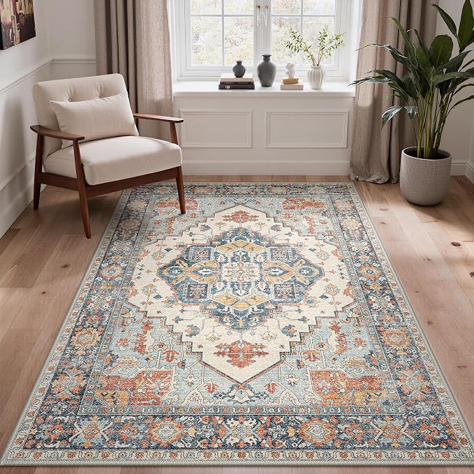 GENIMO 5x7 Area Rugs for Living Room, Machine Washable Non Slip Rugs, Low Pile by GENIMO