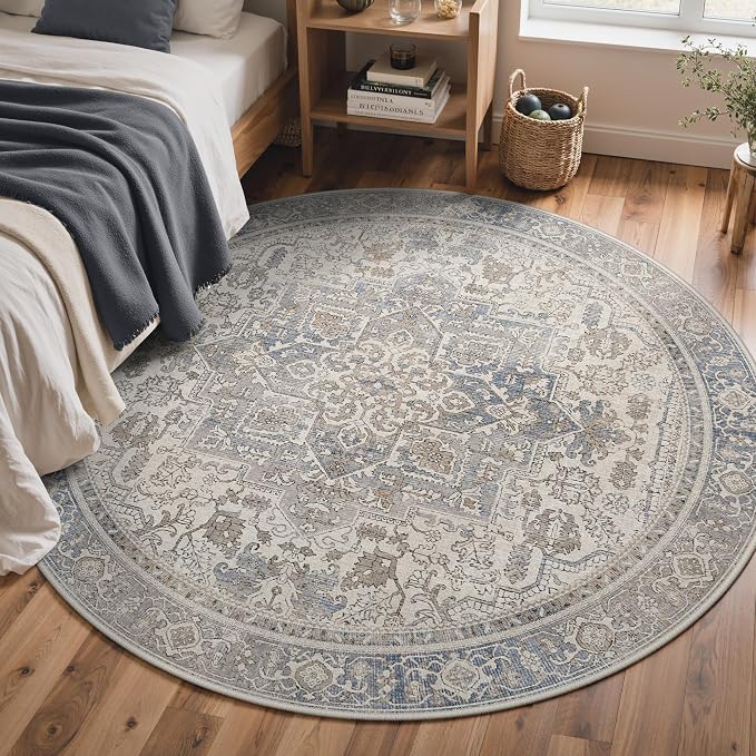 GENIMO 5FT Round Area Rugs for Living Room, Circle Rugs Machine Washable Low - Image 3