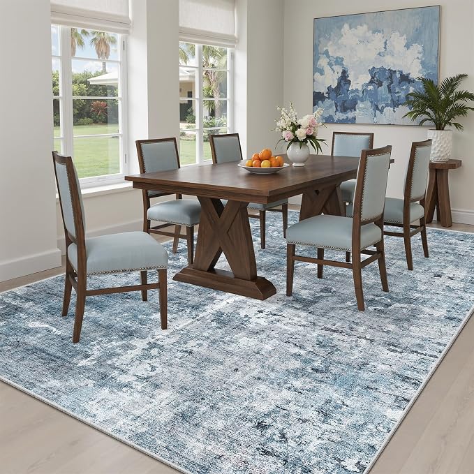 7x9 Area Rug for Living Room Washable Abstract Vintage Soft Thin Indoor Floor - Image 4