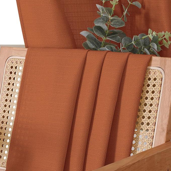 Chyhomenyc 2 Panels Orange Tier Curtains 24 Inch Length, Faux Linen Textured - Image 9
