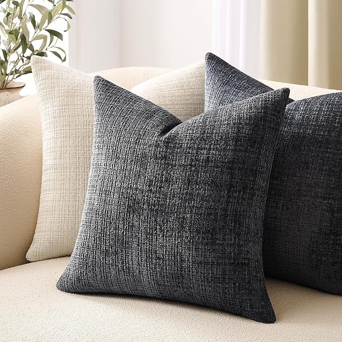 ZeeMart Fine-Textured Throw Pillow Covers Set of 2, 18x18 Inch Charcoal - Image 5