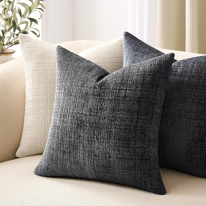 ZeeMart Fine-Textured Throw Pillow Covers Set of 2, 20x20 Inch Charcoal - Image 5