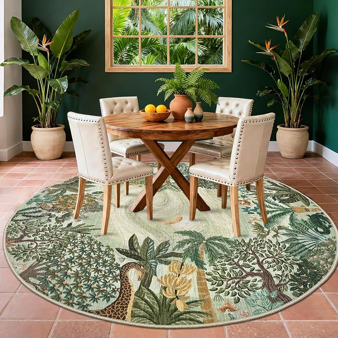 GarveeHome Round Area Rugs 8ft for Living Room, Large Green Jungle Washable - Image 2