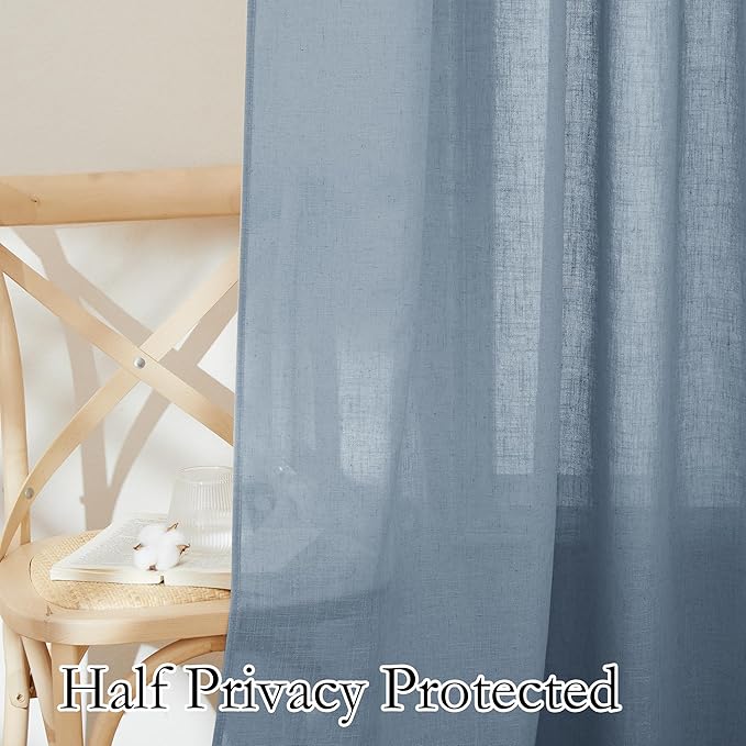 RYB HOME Sheer Curtains 84 inche Long, Dusty Blue Rod Pocket & Back Tab Light - Image 5