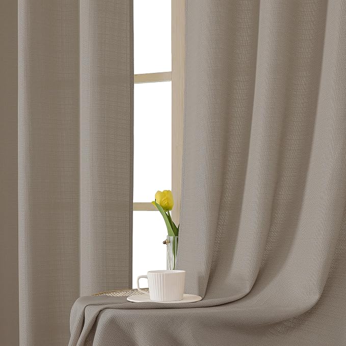 Chyhomenyc Stone Beige Curtains 72 Inch Length 2 Panels Set, Faux Linen - Image 7
