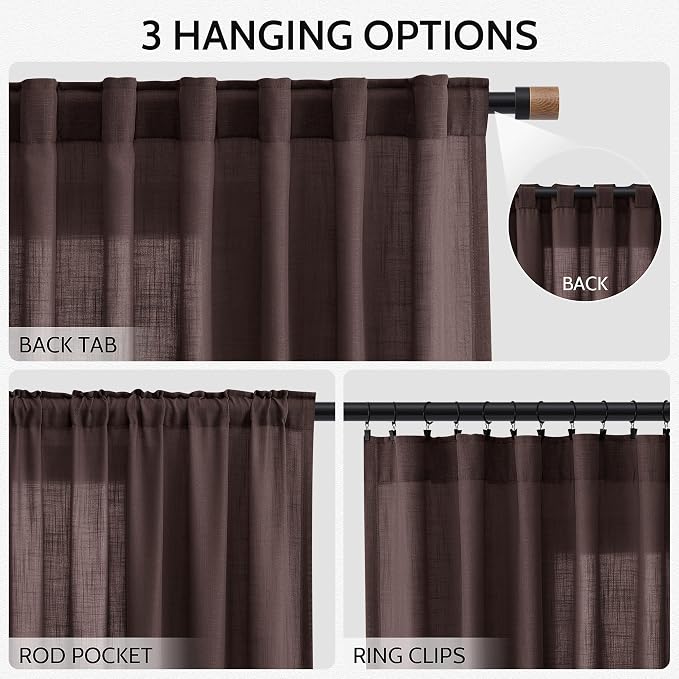 Coffee Brown Linen Curtains 80 Inch Length - Image 2