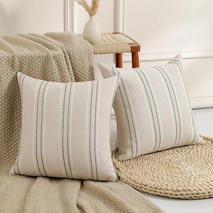 Hckot Spring Throw Pillow Covers 20x20 Set of 2 Green Striped Pillow Covers - Image 2
