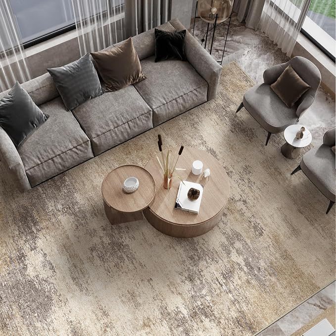 Washable Abstract 10x14 Area Rug: Low Pile and Non-Slip Rubber Backing Modern - Image 6