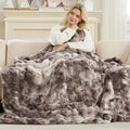 Cozy Bliss Deluxe Striped Rabbit Faux Fur Throw Blanket, Soft Fluffy Warm Plush by CozyBliss