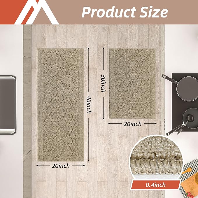 COSY HOMEER 48x20 Inch/30X20 Inch Kitchen Rug Mats Made of 100% Polypropylene 2 - Image 2