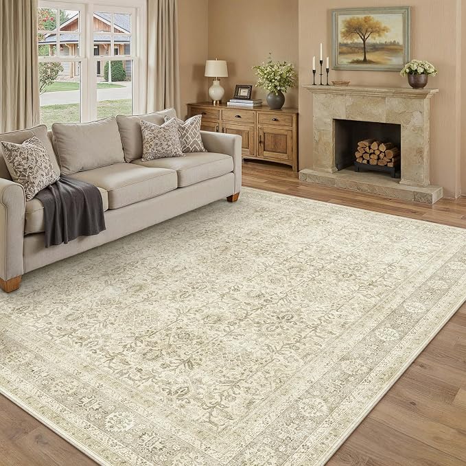 PureCozy Vintage Area Rug 6x9 Beige Washable Living Room Large Carpet Non Slip - Image 9