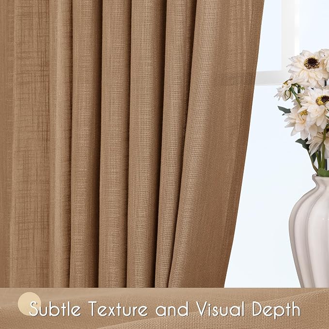Brown Curtains for Living Room Back Tab Modern Farmhouse Semi Sheer Curtains - Image 3