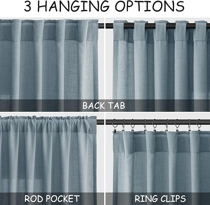 Nanspring Light Blue Linen Curtains 80 Inches Long 2 Panels Set - Image 2