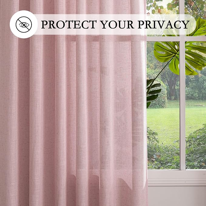 MYSKY HOME Pink Curtains for Girls Bedroom Living Room Semi Sheer Light - Image 6