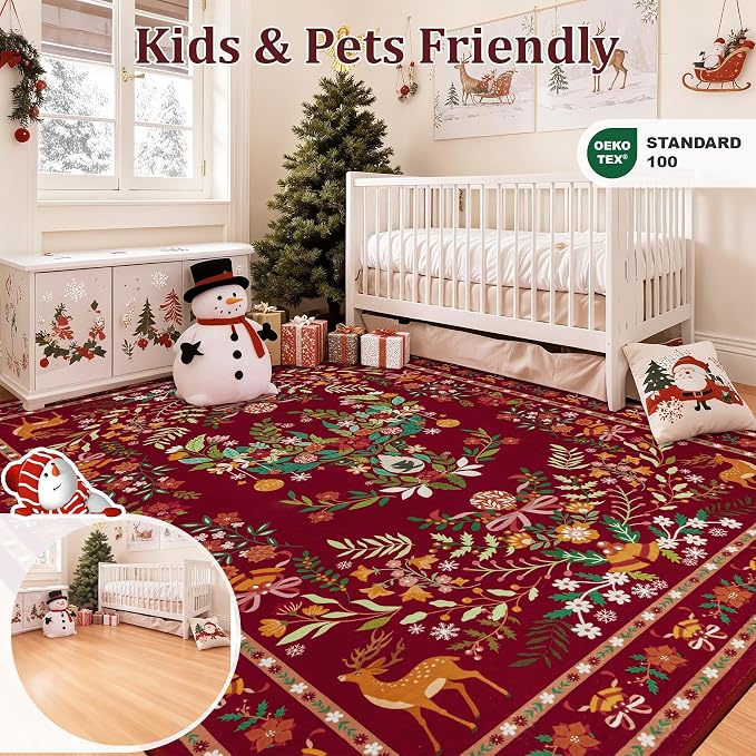 8x10 Area Rugs Living Room Rug: Christmas Washable Rug Floral Soft Carpet - Image 7