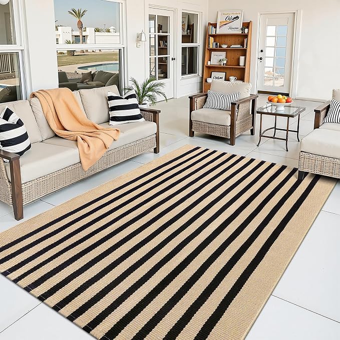 OLANLY Brown and Black Striped Rug 3' x 5' – Washable Cotton Doormat - Image 4