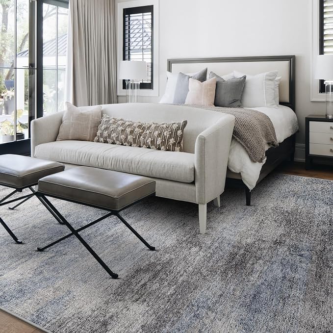 Washable Abstract 8x10 Area Rug: Low Pile and Non-Slip Rubber Backing Modern - Image 6