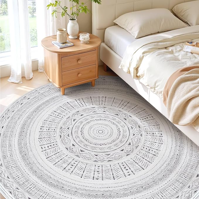 cotiled 8x8 Round Area Rug Living Room: Washable Boho Rugs - Image 2