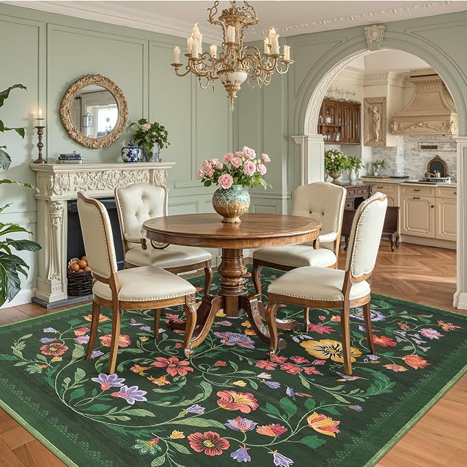 Washable Rug 9x12 Area Rugs for Living Room, Protea Floral Rug for Bedroom - Image 2