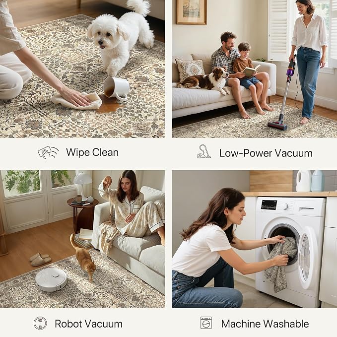 Bavni Round Rug 5ft-Machine Washable Area Rugs Non-Slip - Image 4