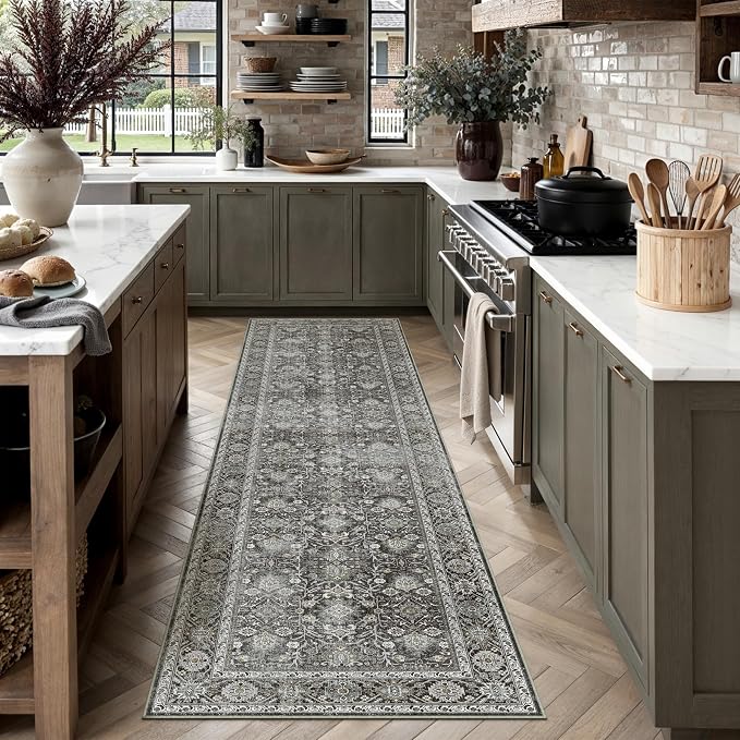 PureCozy Black Runner Rug 2x8 Vintage Area Carpet Hallway Long Indoor Kitchen by PureCozy