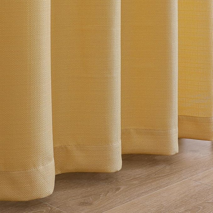 Chyhomenyc Gold Curtains 72 Inch Length 2 Panels Set, Faux Linen Textured Light - Image 5