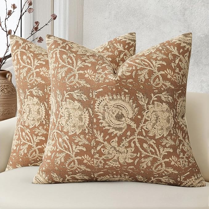 Vintage Floral Print Throw Pillow Covers 16x16 Set of 2 Neutral Modern by DKwizme