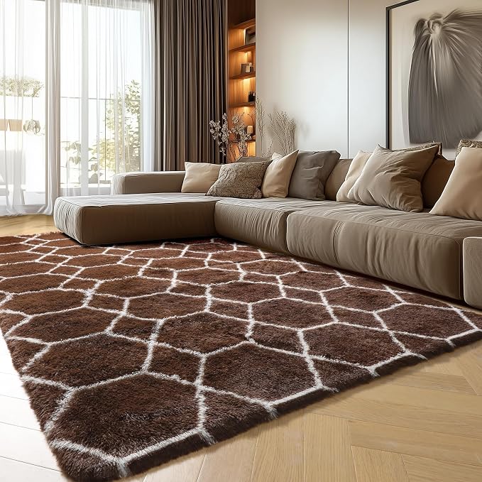 ONASAR 6x9 Area Rugs for Living Room Bedroom, Large Fluffy Brown and White - Image 7