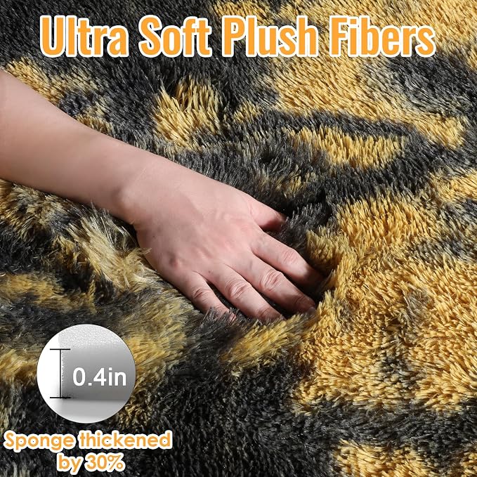PAGISOFE Black and Yellow Fluffy Shag Area Rugs - Image 5