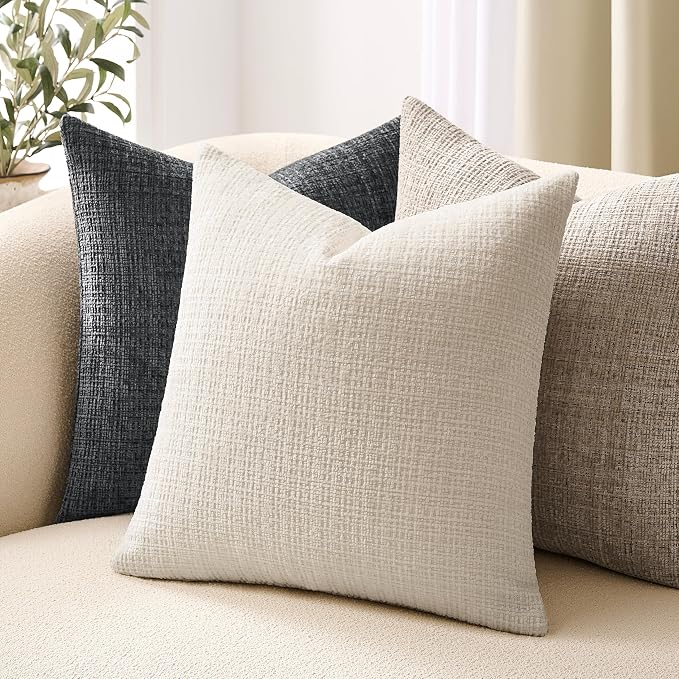 ZeeMart Fine-Textured Throw Pillow Covers Set of 2, 22x22 Inch Ivory, Soft - Image 5