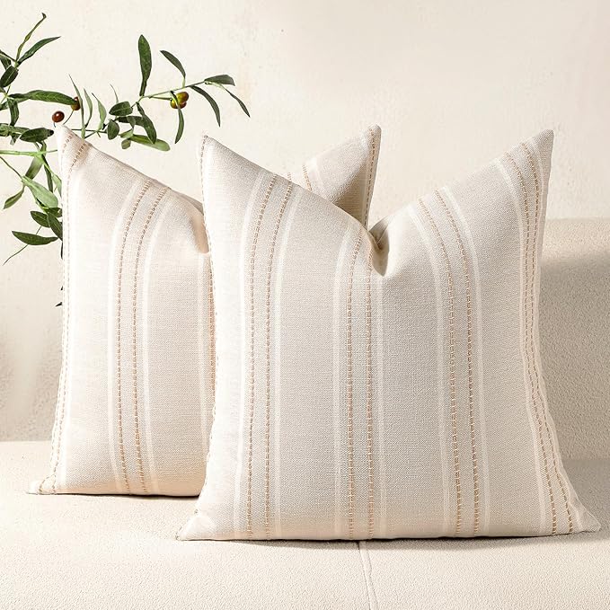 Hckot Hand Made Throw Pillow Covers 20x20 Set of 2 Striped Pillow Covers Linen by Hckot