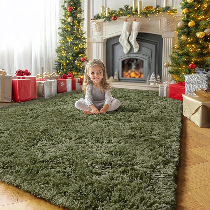 Amdrebio Olive Green Area Rugs for Bedroom Living Room, 6x9 Large Fluffy Plush - Image 8