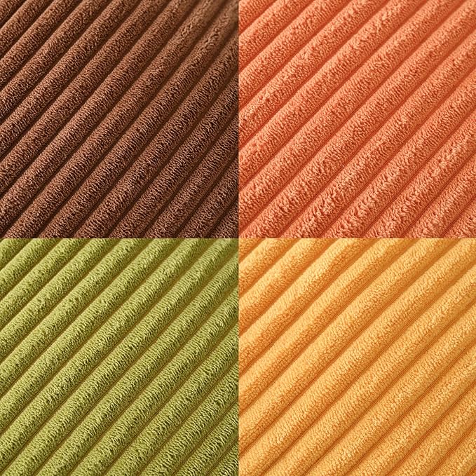 Volcanics Set of 4 Fall Orange Corduroy Decorative Throw Pillow Covers 18x18 - Image 3