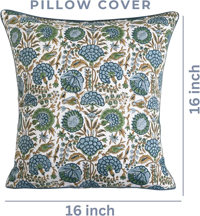 Ridhi Block Print Asparagus Green Pillow Cover 16" x 16" Decorative Couch - Image 4