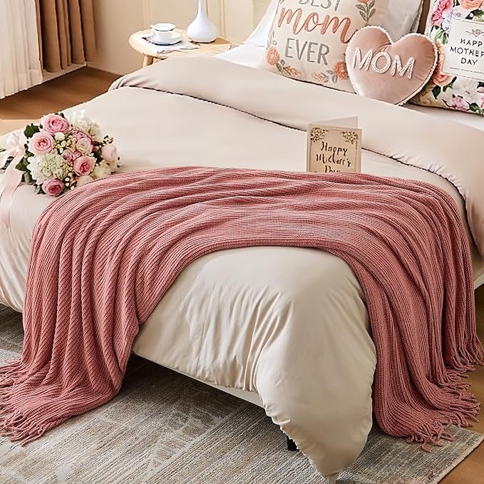 inhand Coral Pink Chunky Chenille Throw Blanket - Image 7