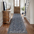 Tangsoo Washable Runner Rug for Hallway Non Slip, 2x8 Navy Blue Rug Floral by Tangsoo