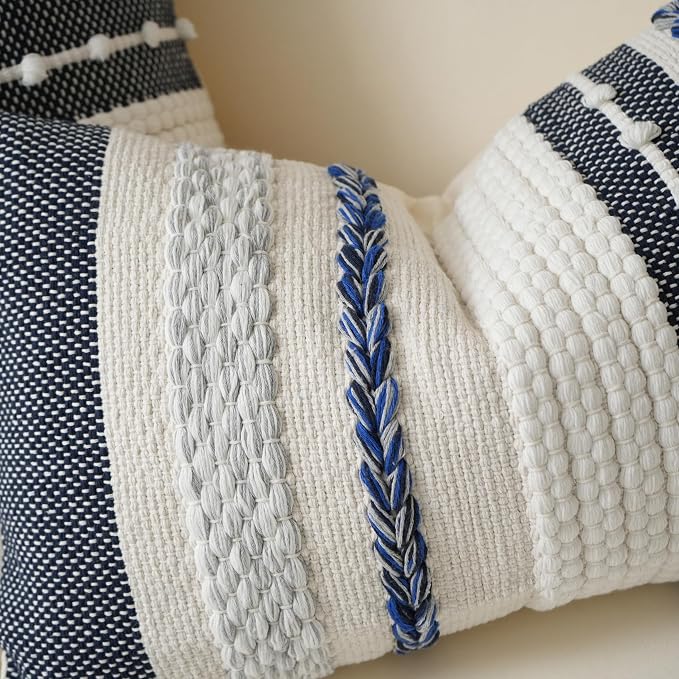 BlissBlush Navy Dark Blue Boho Decorative Lumbar Pillow Cover 14x36, Long Body - Image 9