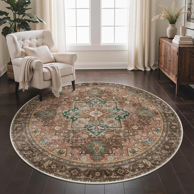GENIMO 5FT Round Area Rugs for Living Room, Circle Rugs Machine Washable Low by GENIMO
