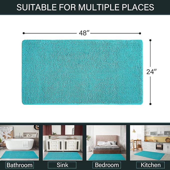 LOCHAS Luxury Bathroom Rug Shaggy Bath Mat 24 x 48 Inch, Washable Non Slip Bath - Image 2